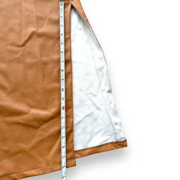 NWT Alix NYC Vegan Leather Midi Dress beige halter side slit bodycon sz XS - Picture 12 of 12